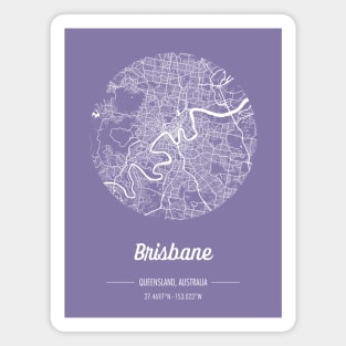 City map in purple: Brisbane, Queensland, Australia with retro vintage flair Magnet